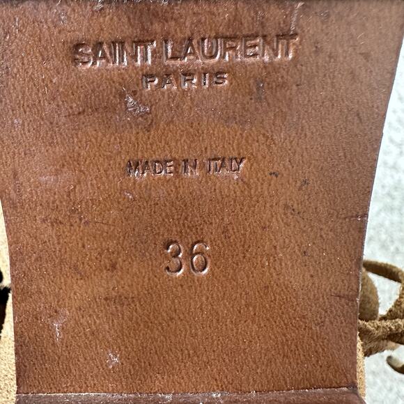 Saint Laurent Tan Brown Suede Fringe  Ankle Boots Size 36 / US 6 - Picture 9 of 14